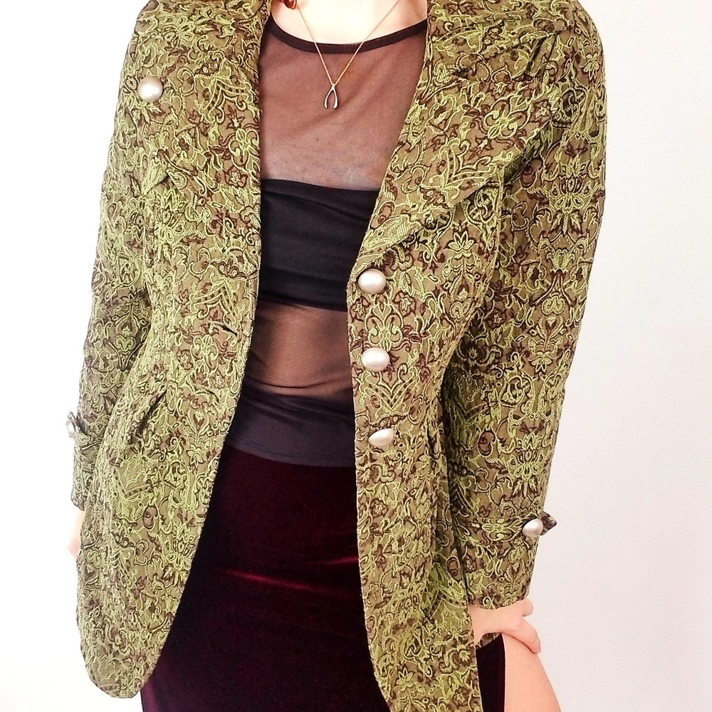 NWT Pyramid Collection Green Purple Brocade Coat